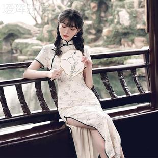 南水鄉江旗婉鄰家少女復古旗袍綢溫緞改良長袍日常走秀宴 2025新款