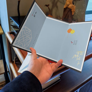 kj573迷你小卡片折卡贺卡超大请柬明信片卡片高级请柬ins蓝色三折