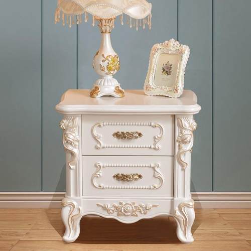 欧式收纳床头柜轻奢小网红柜简欧卧室创意床边储物柜窄象牙白烤漆