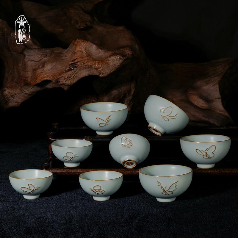手工主人杯单杯汝窑茶杯陶瓷原矿釉仿古宫廷风茶碗瓷器景德镇官窑