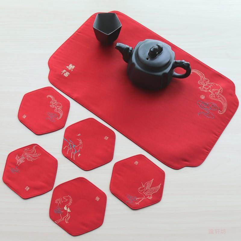 文化创意杯垫餐垫茶席垫壶托隔热桌垫道配件结婚喜庆装饰用品布艺