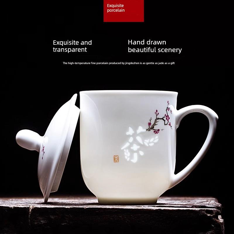 景德镇高档彩绘精美茶杯陶瓷杯礼品水杯办公茶杯
