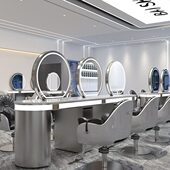 网红理发店镜台不锈钢大理石双面镜子一体美发剪发烫染桌发廊专用