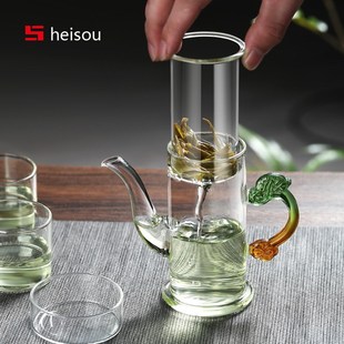 茶具家用单冲茶器 泡茶玻璃茶壶功夫普洱过滤茶水分离红双耳杯套装