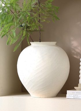 侘寂风粗陶罐花瓶摆件客厅插花民宿高级感餐桌艺术月亮罐白色花器