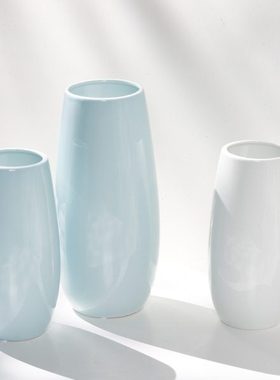 蜀门简约现代陶瓷花瓶客厅餐桌白色水培鲜花插花桌面摆件装饰干花