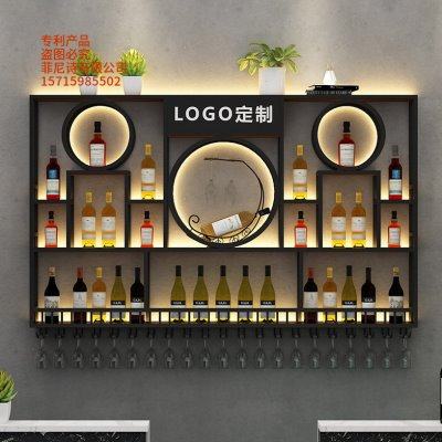 店铺墙上酒架壁挂创意置物架红酒架子酒吧吧台挂墙铁艺酒柜展示架