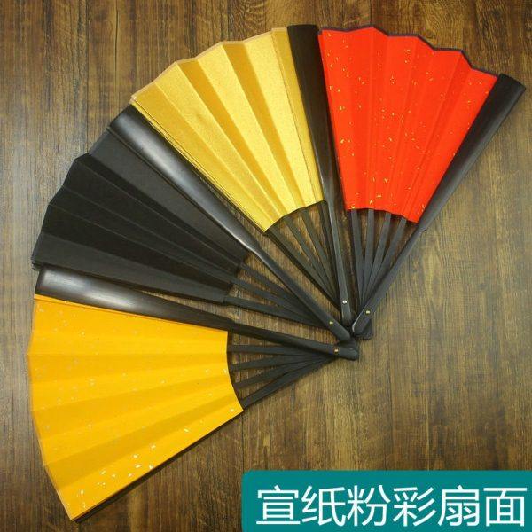 宣纸折扇炭黑竹扇空白洒金扇面粉彩红黑蓝黄泥金蜡染鎏金绢面扇子