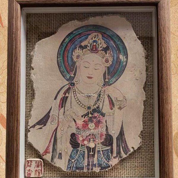 敦煌 飞天墙皮画莫高窟壁画泥板画手绘装饰画泥版画旅游纪念品7寸