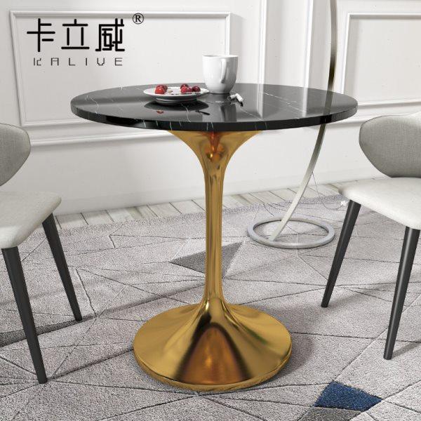 极简不锈钢大理石圆桌咖啡桌椅组合后现代轻奢餐桌简约商务洽谈桌,住宅家具,大理石餐桌,淘宝优惠券,粉丝福利购,淘宝优惠卷