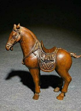 实心铜马纯铜茶宠小摆件古玩手把件站马小铜器铜雕件日式茶道配件