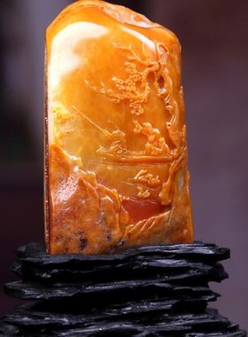 湘崎雀寿山石渔舟唱晚摆件创意原石书房客厅文艺复古收藏品送礼