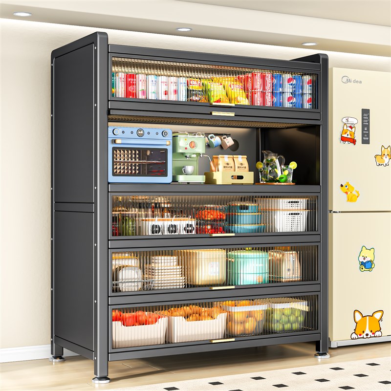 厨房微波炉防尘置物柜家用落地多层置物架碗筷P柜餐边柜橱柜收纳