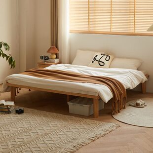无床头床全实木排骨架床架子不占空小户型地台悬浮床橡木榻榻米床