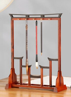实木质毛笔架毛笔挂 新中式创意展示架工艺品 书房办公室桌面摆件
