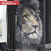 个性 定制马赛克剪画动物老虎图现代简约黑白灰玄关背景餐厅壁画