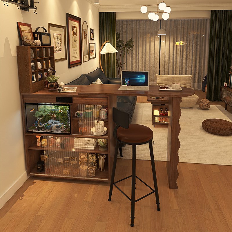 形影家具b吧台桌伸缩岛台窄折叠餐桌一体沙发隔断边柜中古风酒柜