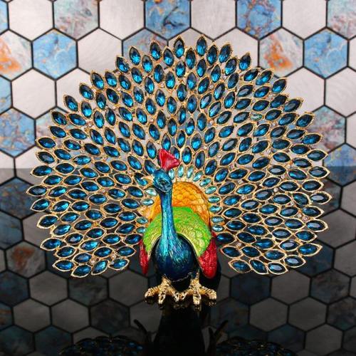 创意中式轻奢镶钻孔雀首饰戒指盒家居客厅桌面摆件高档装饰品礼物