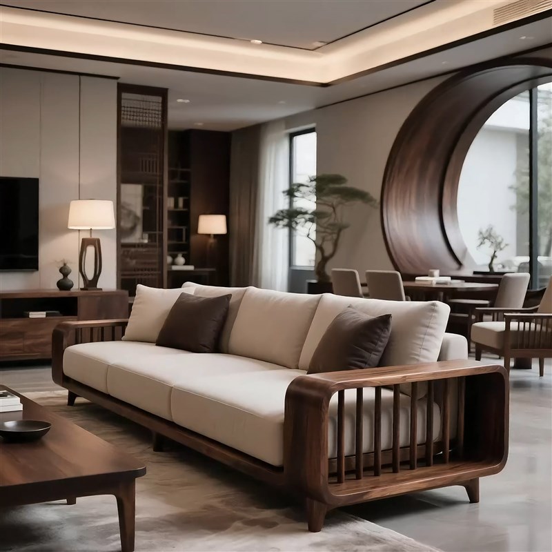 新中式北美黑胡桃l木实木沙发组合别墅民宿客厅禅意宋式美学家具