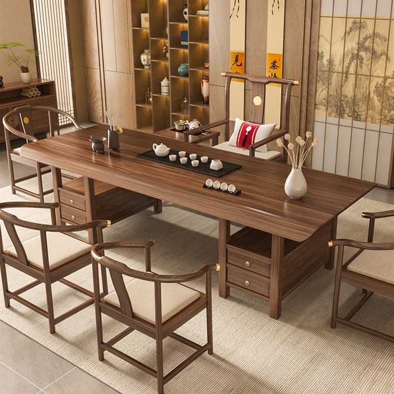 茶木人生乌金木大板茶桌茶v台家用办公室客厅新中式实木高端小茶