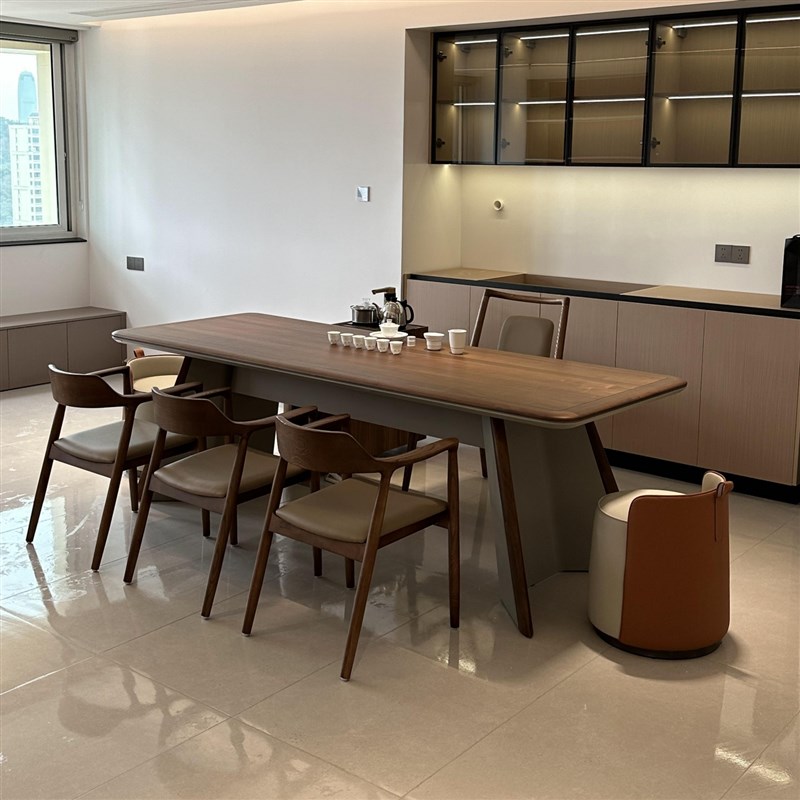 新中式北美胡桃木茶桌p椅组合现代简约家俱接待办公室茶台泡茶桌