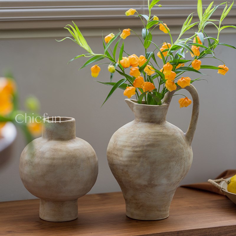 陶瓷花瓶摆件客厅插花轻奢高级感斑F驳陶罐水养鲜花创意复古花器