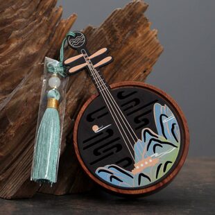 琵琶月琴木质盘香炉室内家用团扇香薰炉实木檀香炉礼品中国风