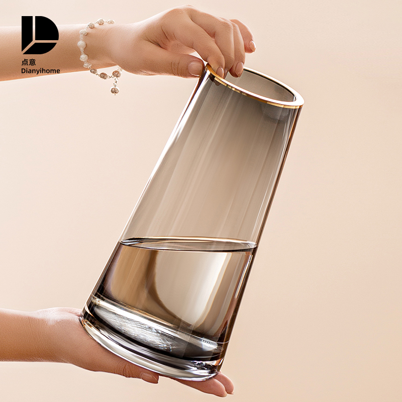 花瓶摆件客厅插花玻璃轻奢高级感透明水养玫瑰鲜花专X用百合水培