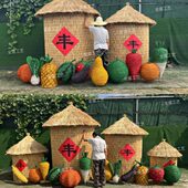 手工编织稻草工艺品制作复古农耕人物户外大型草雕丰收节粮仓谷仓