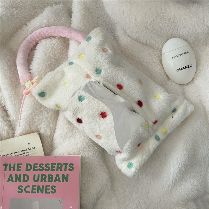 可爱彩色点点抽纸l盒客厅纸巾袋车载纸巾盒车内装饰挂式纸巾收纳