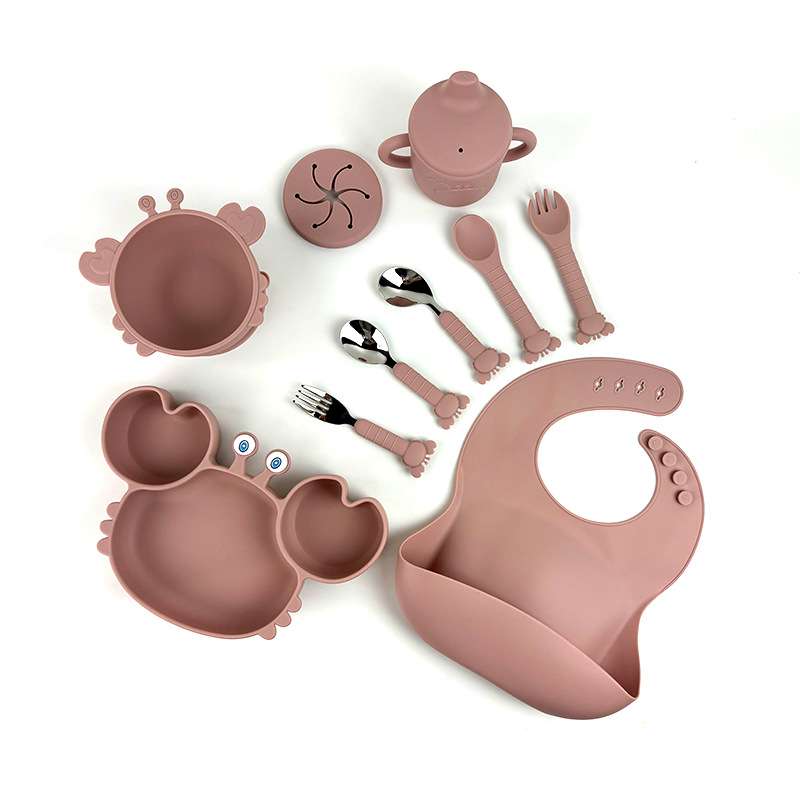 新品硅胶螃蟹餐盘套装宝宝学吃饭辅食碗一体式防摔耐高温喂养餐具