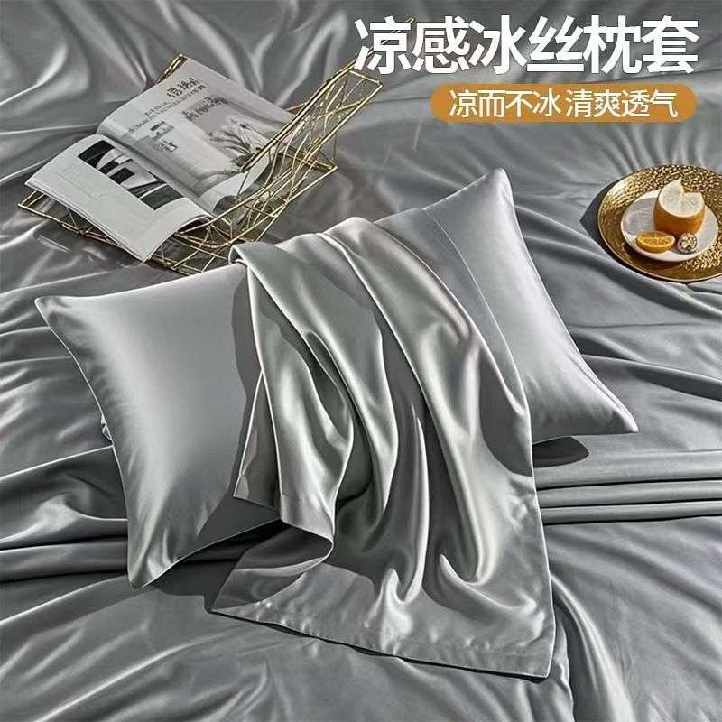 夏季水洗冰丝枕套一对装48x74cm单双人枕芯内胆套枕头套