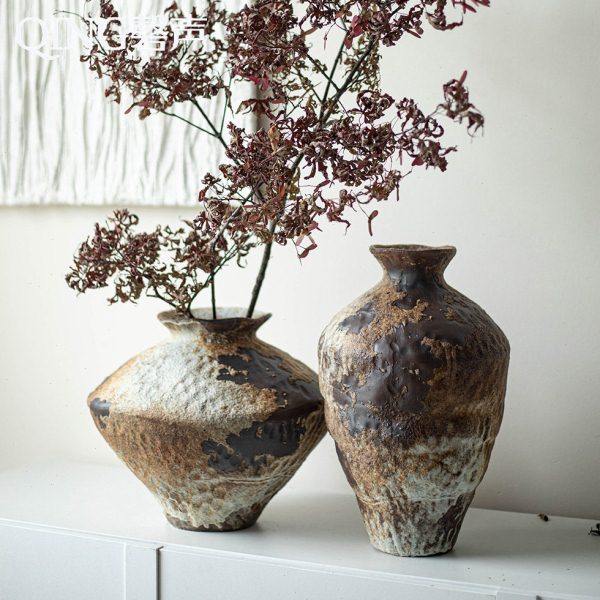 侘寂风复古粗陶花瓶民宿高级感中式禅意陶瓷摆件茶室客厅插花陶罐,家居饰品,花瓶,淘宝优惠券,粉丝福利购,淘宝优惠卷