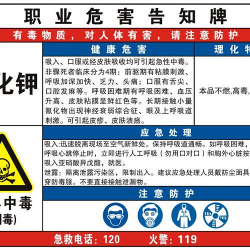 职业病危害告知牌 氯化钾 警示牌  标志牌 标识牌 铝板标牌定制