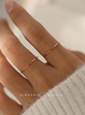 精致简约极细玫瑰金素圈戒指女百搭经典万年不过时食指中指尾戒