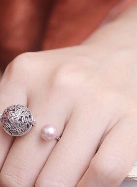 香囊球珍珠戒指环镂空随身佩戴扩香丸持久淡香可打开口调节复古风