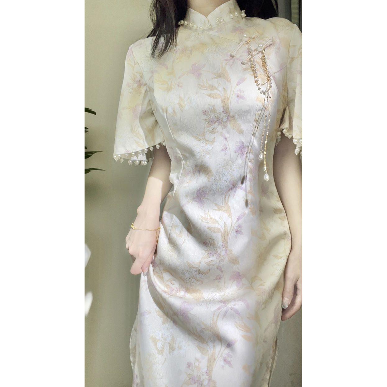 新中式旗袍新款2024改良少女夏高级感年轻长款气质优雅连衣裙淡雅
