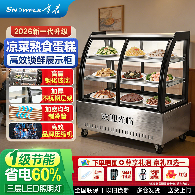 雪花凉菜冷藏展示柜熟食冰柜冷藏卤菜鸭脖商用点菜串串柜三层四层