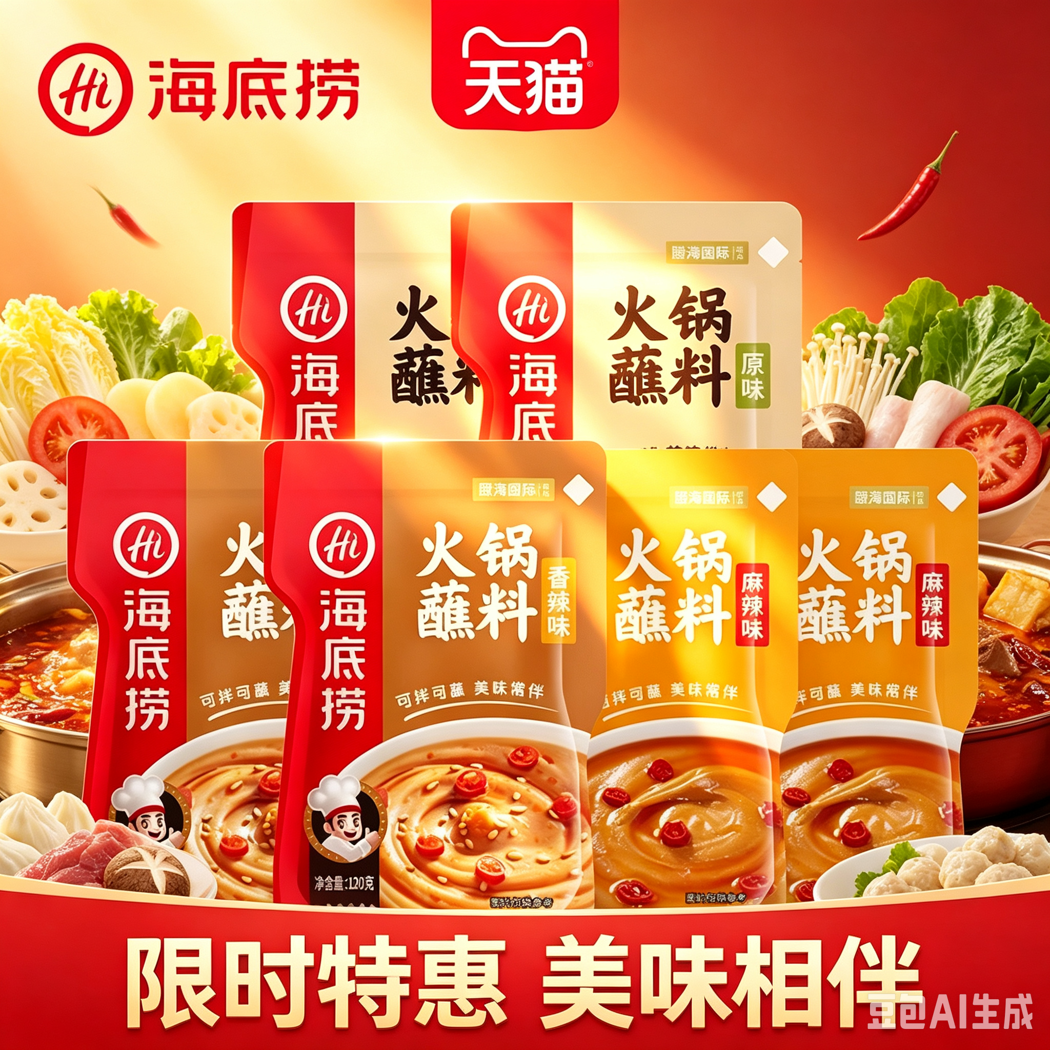 筷手小厨海底捞火锅蘸料原味香辣麻辣小包装干碟花生芝麻酱涮肉片