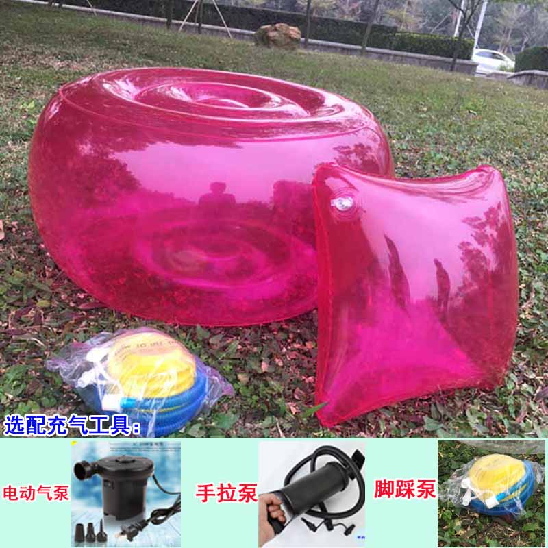 网红透明大圆充气凳 户外旅行便携充气小沙发 汽车载家用踏脚椅子