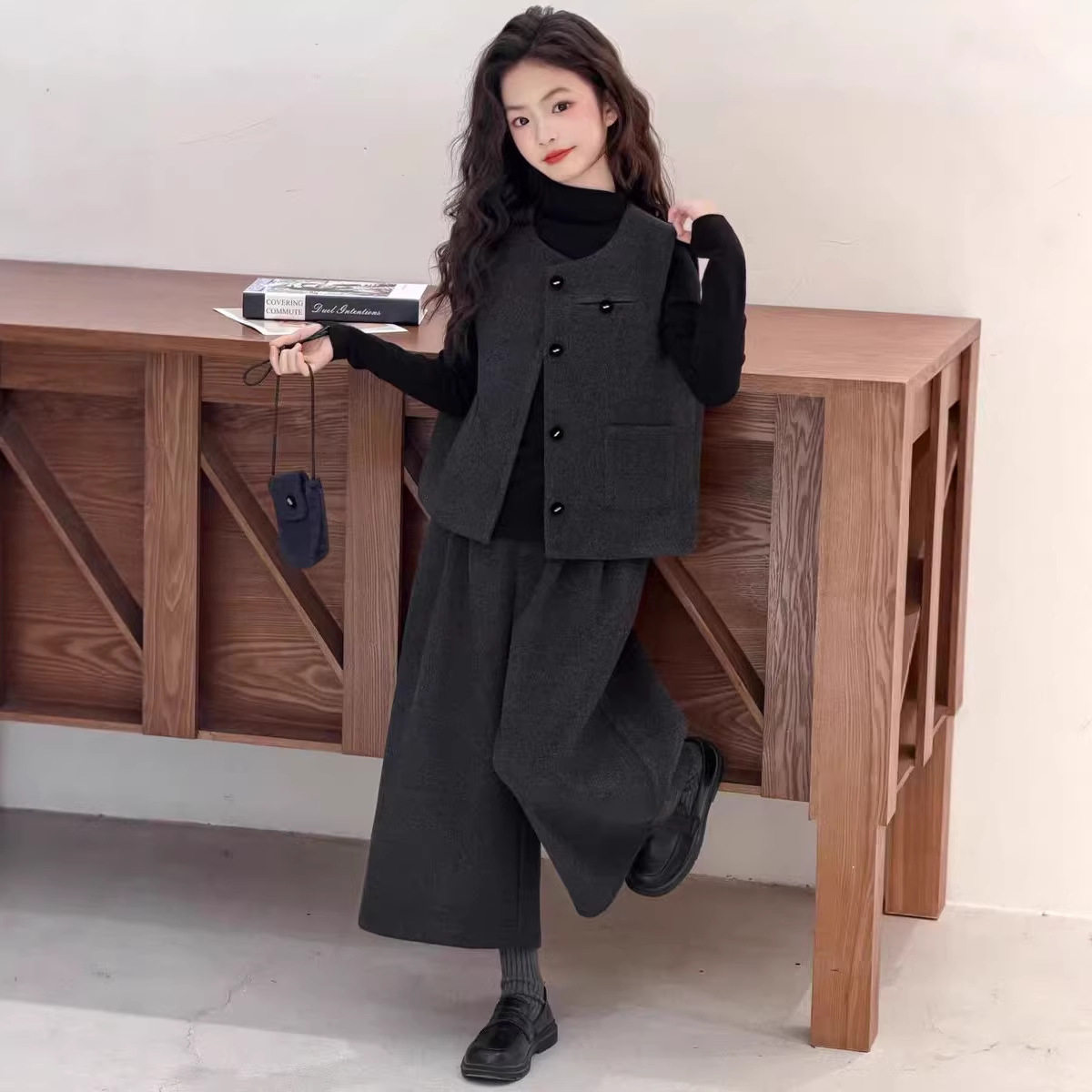 女童韩系套装秋冬装2026新款女大童加厚呢子马甲阔腿裤儿童三件套,童装/婴儿装/亲子装,儿童运动套装,淘宝优惠券,粉丝福利购,淘宝优惠卷