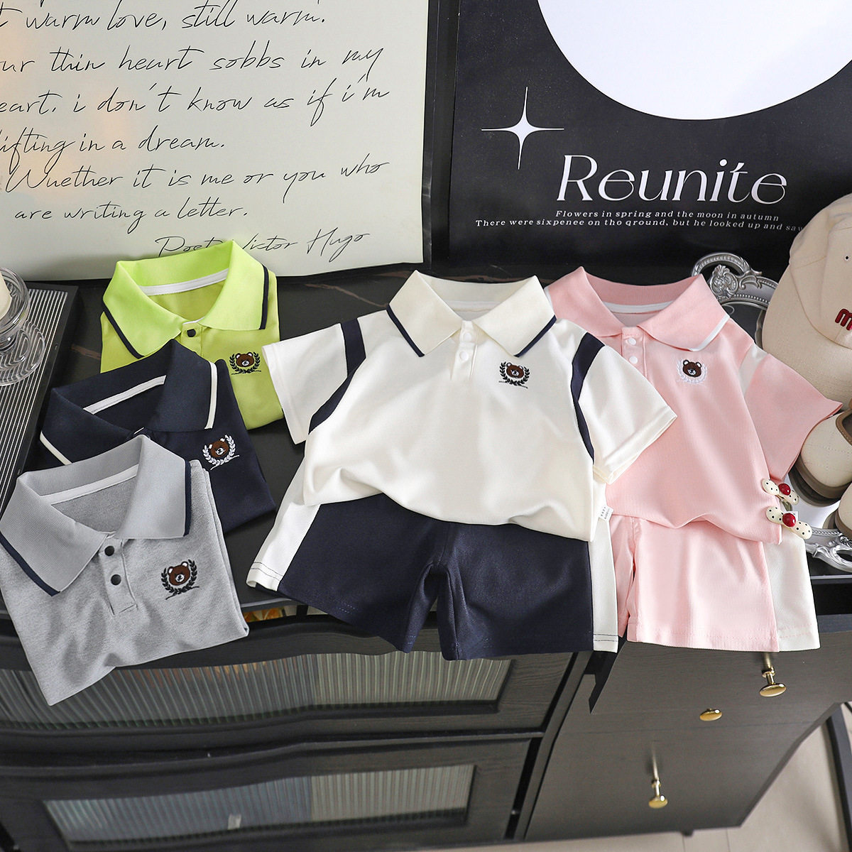 儿童夏季新款男童短袖套装女童polo衫运动两件套夏款休闲时尚短裤