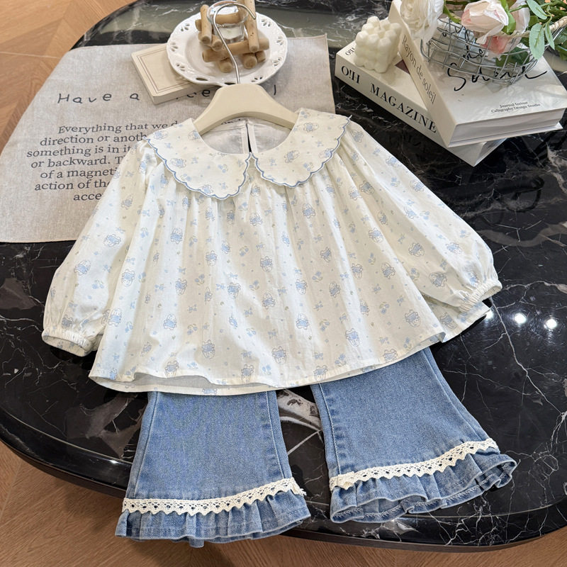 女童秋装纯棉长袖衬衫衬衣外穿女宝宝洋气卡通时尚印花上衣儿童