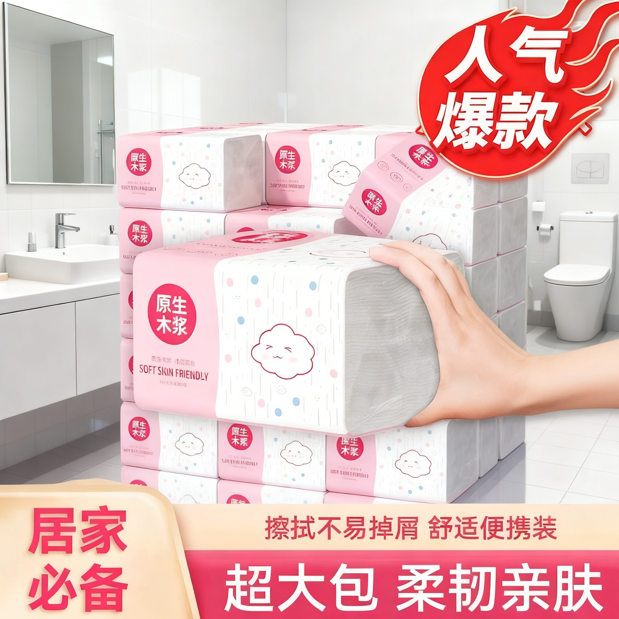 新款加大原生木浆抽纸家用大包