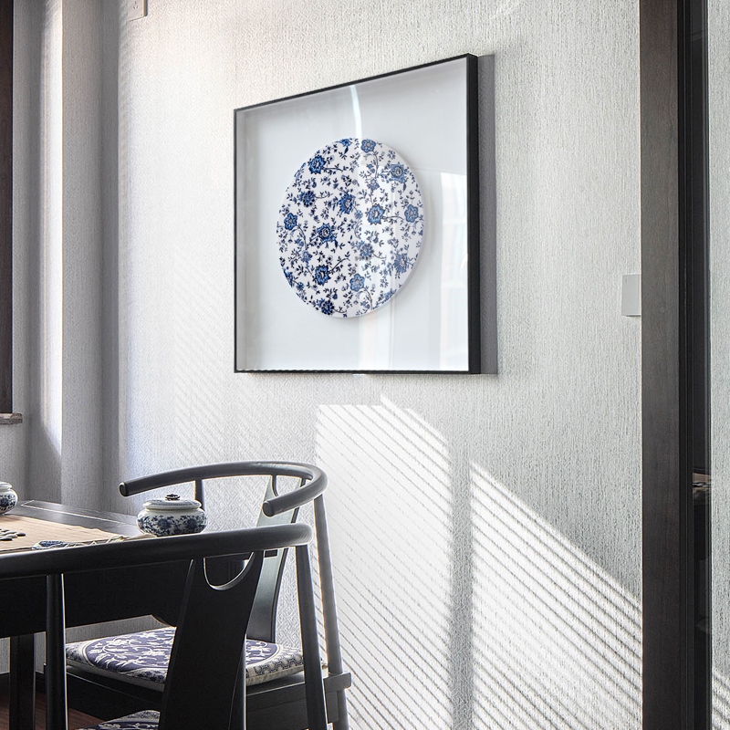 青釉 新中式青花瓷装饰画简约蓝色客厅挂画中国风玄关餐厅壁网红图片