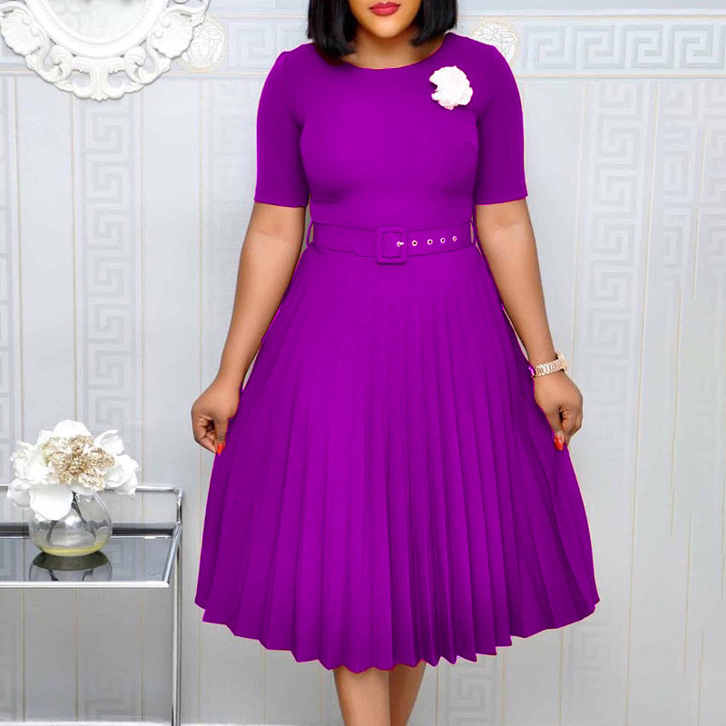 S-5XL women dress casual ladies skirt 配腰带百褶大码非洲女裙图片