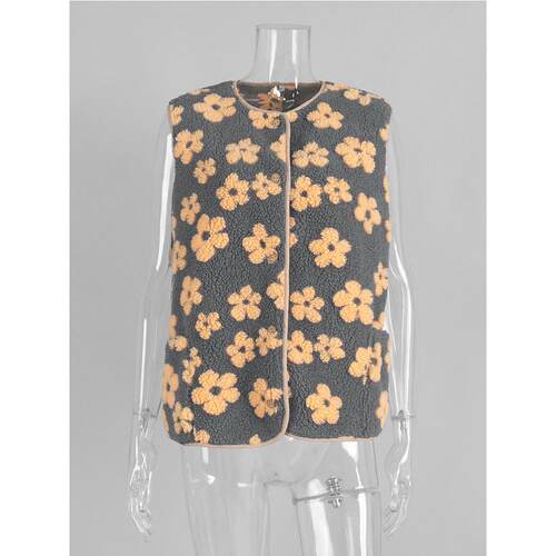 印花马夹摇粒绒开衫保暖马甲背心女 Flower fleece cardigan vest
