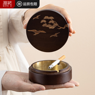 中国风家用客厅烟灰缸办公室防飞灰高档茶桌摆件竹制茶台雪茄烟缸