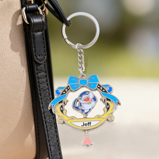 陆行鲨鱼杰夫蝴蝶结花篮旋转钥匙扣可爱吉祥物双面钥匙扣趣味礼物