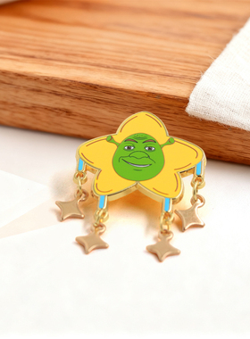 绿色怪物史莱克Q版形象灵感 星星徽章奇幻冒险周边挂件胸针配饰